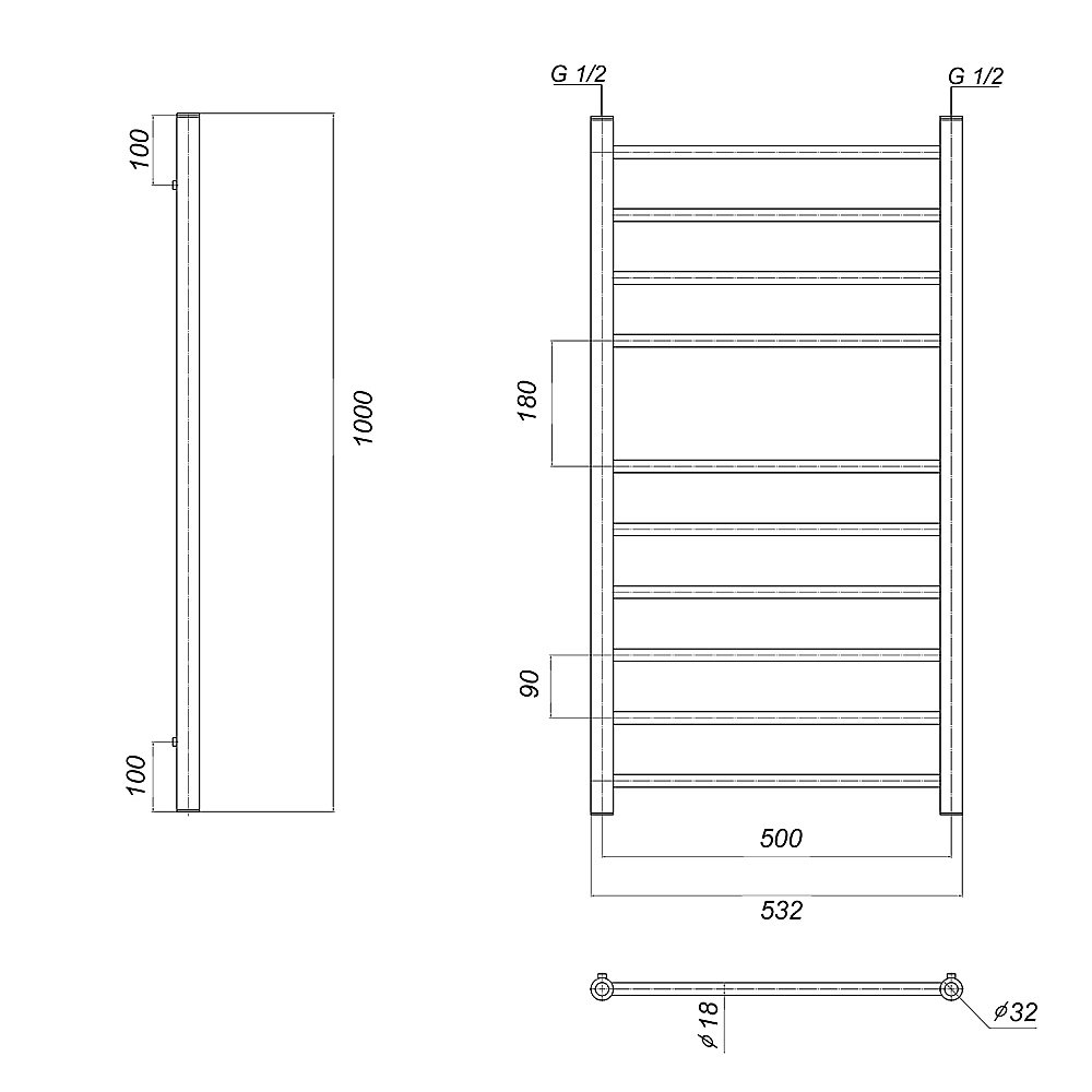 Полотенцесушитель водяной Domoterm Медея П10 500x1000 золото купить в интернет-магазине сантехники Sanbest