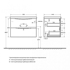 Тумба с раковиной BelBagno 70 MARINO-700-2C-SO-RG-P+BB700/450-LV-ART-AST-NERO Rovere Grigio для ванной в интернет-магазине Sanbest
