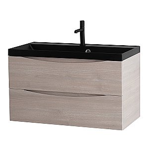 Тумба с раковиной Belbagno MARINO 80 серый дуб/черная раковина для ванной в интернет-магазине Sanbest