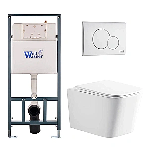Унитаз подвесной с инсталляцией WeltWasser MARBERG 507 + GUDZON 520 WT + MAR 507 RD GL-WT безободковый, смыв торнадо, с крышкой микролифт, белый/кнопка белая купить в интернет-магазине Sanbest