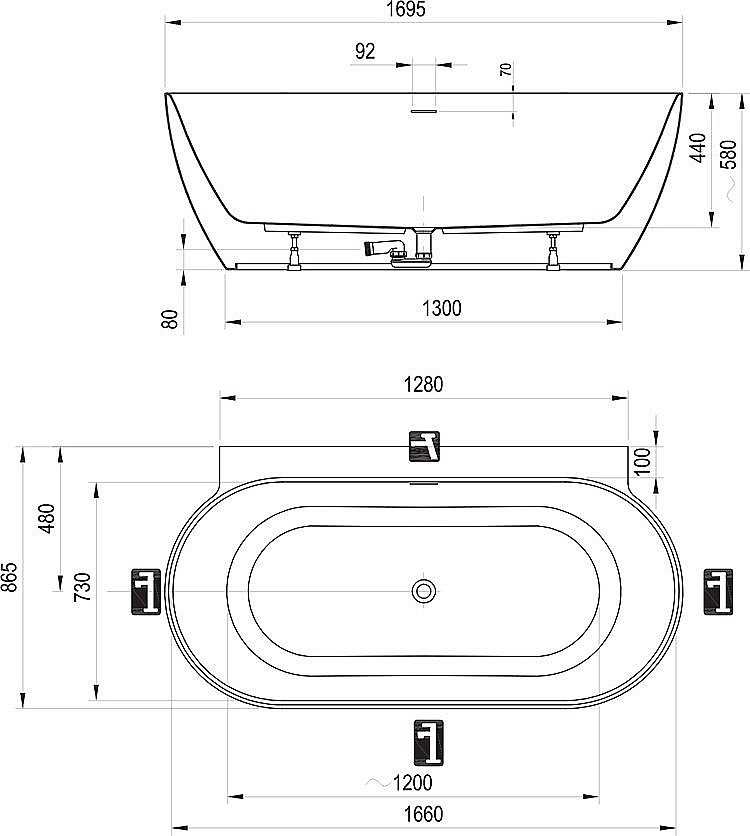 Ванна акриловая Ravak FREEDOM W II TEC CC71400000 170x87 синий купить в интернет-магазине Sanbest