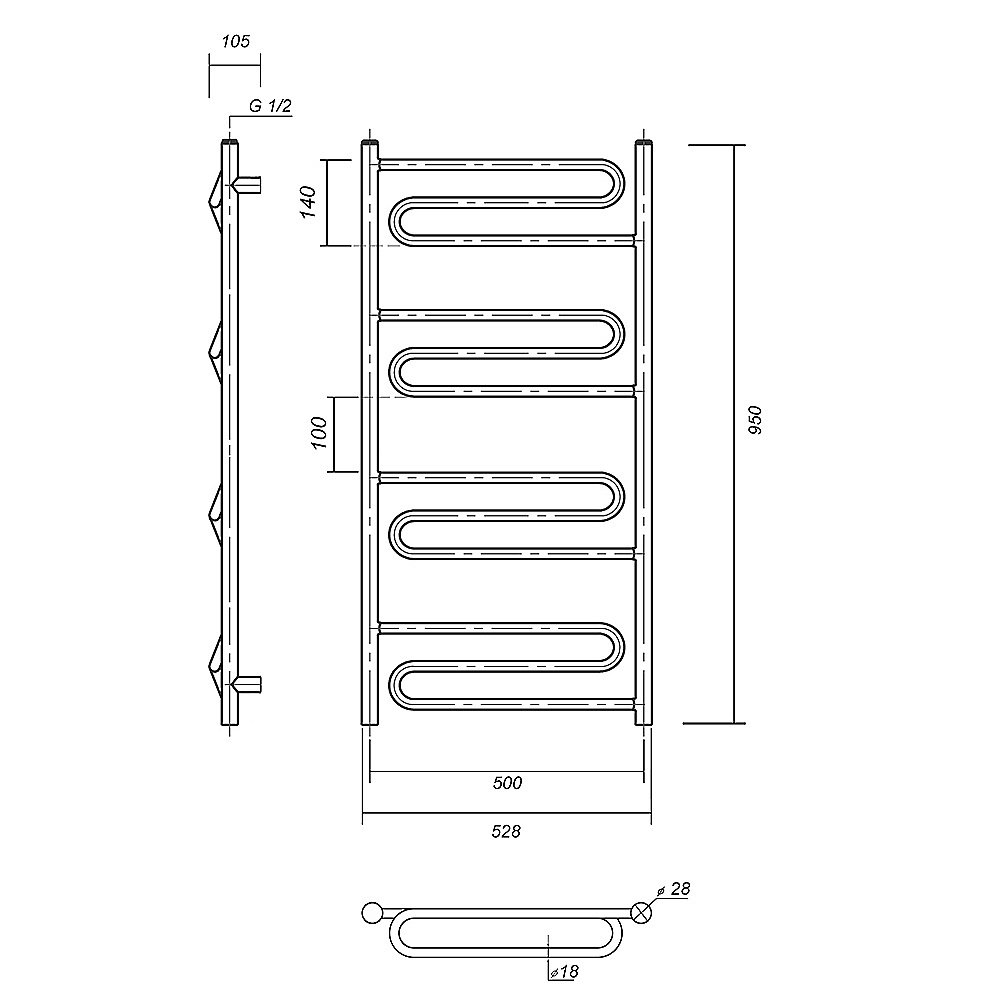 Полотенцесушитель водяной Domoterm Офелия П12 500x950 АБР бронза купить в интернет-магазине сантехники Sanbest