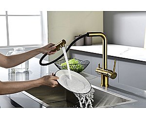 Смеситель для кухни Paulmark Serpentine Se213222-BG брашированное золото купить в интернет-магазине сантехники Sanbest