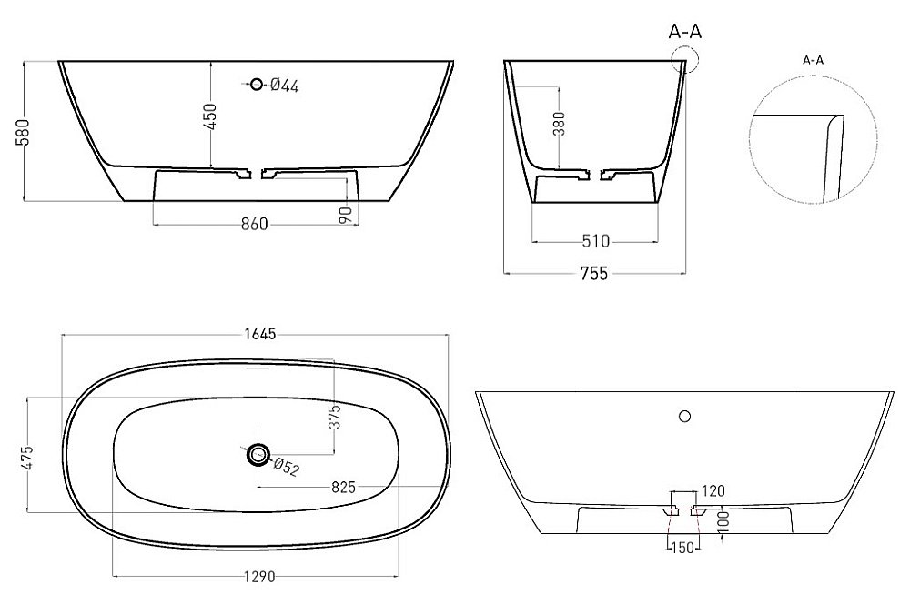 Ванна Salini Sofia LIGHT S-Sense 103711GF RAL купить в интернет-магазине Sanbest