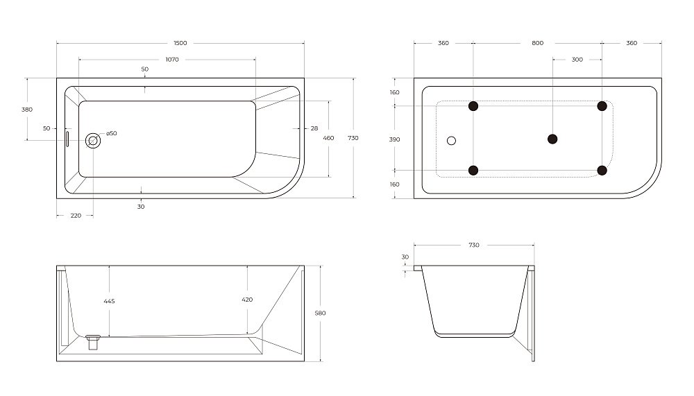 Ванна акриловая BelBagno BB712 150х73 купить в интернет-магазине Sanbest