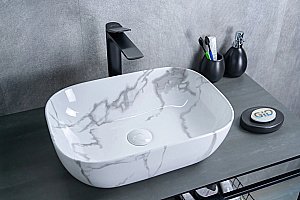 Раковина накладная Gid Geometrico 46 Mnc333C 54469 белый мрамор купить в интернет-магазине Sanbest