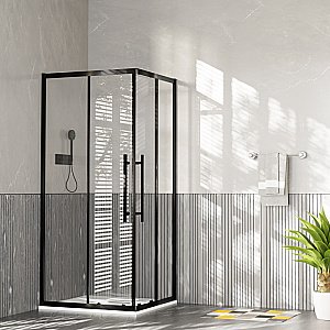 Душевой уголок Esbano ESF-80D1+120D2-B ESOG-80D1-120D2-B 120x80  стекло прозрачное/профиль черный купить в интернет-магазине Sanbest