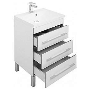 Тумба с раковиной Aquanet Верона 58/Aquanet Нота-58 напольная 3 ящика белая глянцевая для ванной в интернет-магазине Sanbest