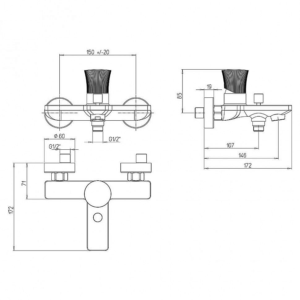 Смеситель для ванны PAINI Domus 18CR111PZ хром купить в интернет-магазине сантехники Sanbest