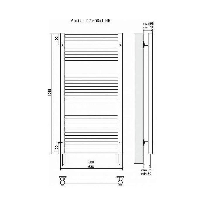 Полотенцесушитель электрический Terminus Альба П17 500x1045 левый/правый купить в интернет-магазине сантехники Sanbest