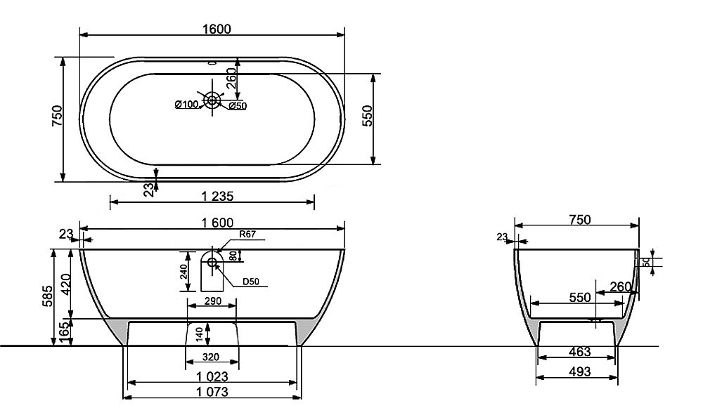 Ванна Taliente Nemi Matt NE16075Matt 160х75 белая матовая купить в интернет-магазине Sanbest