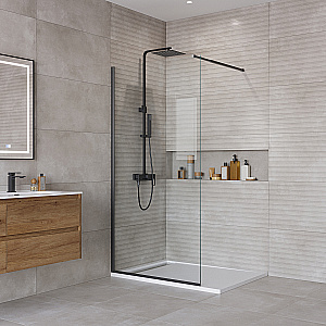 Душевое ограждение BelBagno KRAFT-L-1-90-C-NERO прозрачное/профиль черный купить в интернет-магазине Sanbest