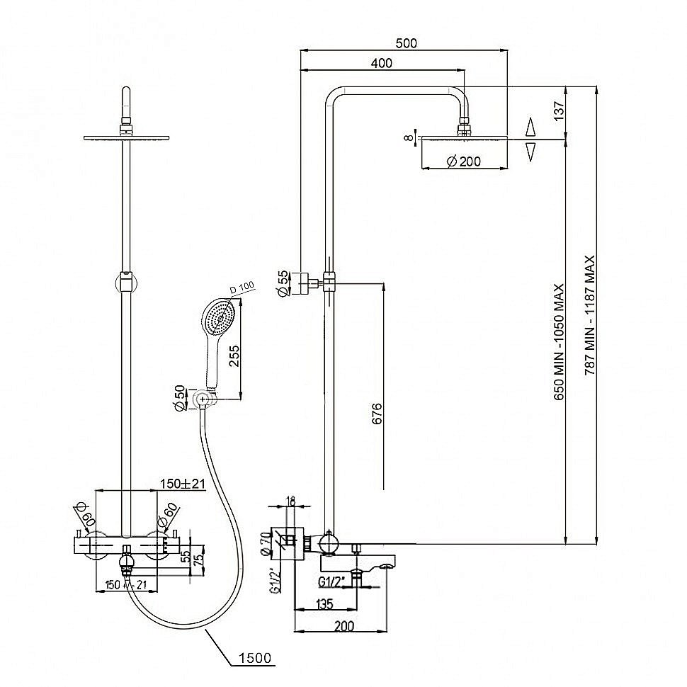 Душевая система Paini Cox 78YO687TH1KM черная купить в интернет-магазине сантехники Sanbest