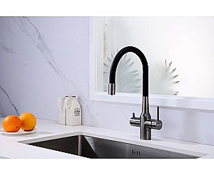 Смеситель для кухни Paulmark Salix Sa213419-GM вороненая сталь/черный купить в интернет-магазине сантехники Sanbest