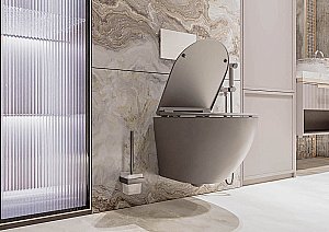 Унитаз подвесной Veconi Moro VMO-48TGr серый, безободковый, с крышкой микролифт, слив торнадо купить в интернет-магазине Sanbest