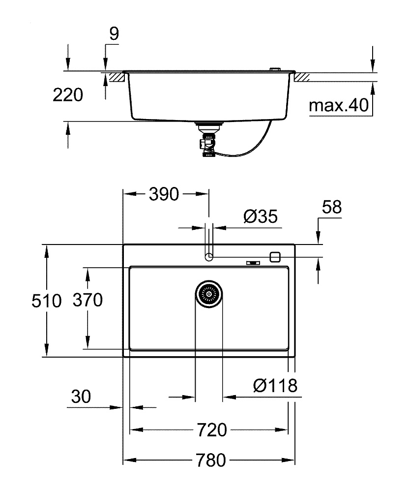 Кухонная мойка Grohe K700 31652AP0 черный гранит купить в интернет-магазине сантехники Sanbest