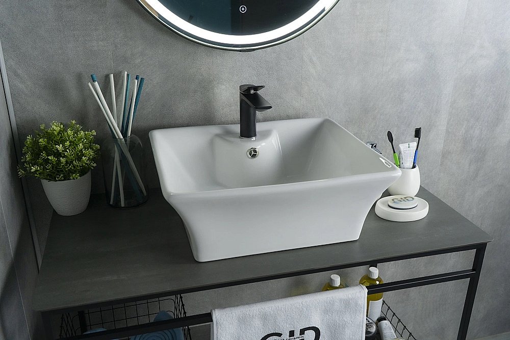 Раковина накладная Gid Geometrico 49 N9108 51121 белая купить в интернет-магазине Sanbest