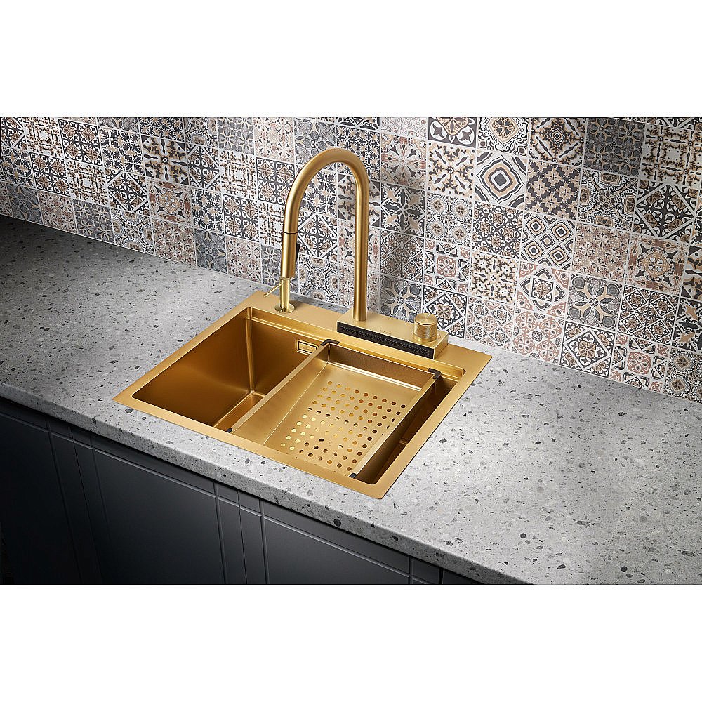 Мойка кухонная Milacio Denia 57 Steel MC.77408 золото купить в интернет-магазине сантехники Sanbest