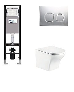 Унитаз подвесной WeltWasser AMBERG 350 + ODENBACH 004 GL-WT + AMBERG RD-CR белый глянцевый, безободковый, с крышкой микролифт, с инсталляцией и кнопкой хром глянцевый купить в интернет-магазине Sanbest