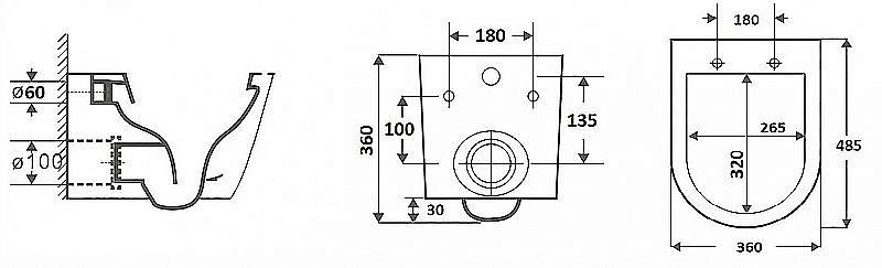 Унитаз подвесной CeramaLux B2330-1MB черный матовый, безободковый, с крышкой микролифт купить в интернет-магазине Sanbest
