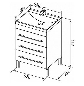 Тумба с раковиной Aquanet Верона 58/Aquanet Нота-58 напольная 3 ящика белая глянцевая для ванной в интернет-магазине Sanbest