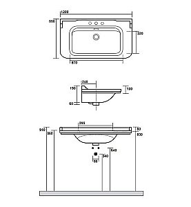 Консоль с раковиной Kerasan Waldorf 9203K 120 хром с 3 отверстиями для ванной в интернет-магазине сантехники Sanbest