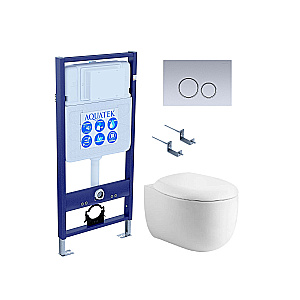 Унитаз подвесной Aquatek АЛЬТАИР AQ1980-00+INS-0000012+KDI-0000019+KKI-0000002 белый, безободковый, с крышкой микролифт, с инсталляцией и кнопкой хром матовый купить в интернет-магазине Sanbest