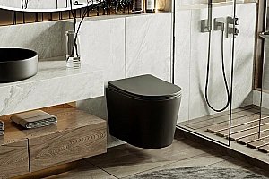 Унитаз подвесной Abber Bequem AC1102TMB черный матовый, с крышкой микролифт, безободковый, слив-торнадо купить в интернет-магазине Sanbest