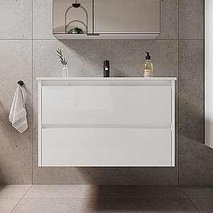 Тумба с раковиной Sancos Libra LB80W белый глянец для ванной в интернет-магазине Sanbest