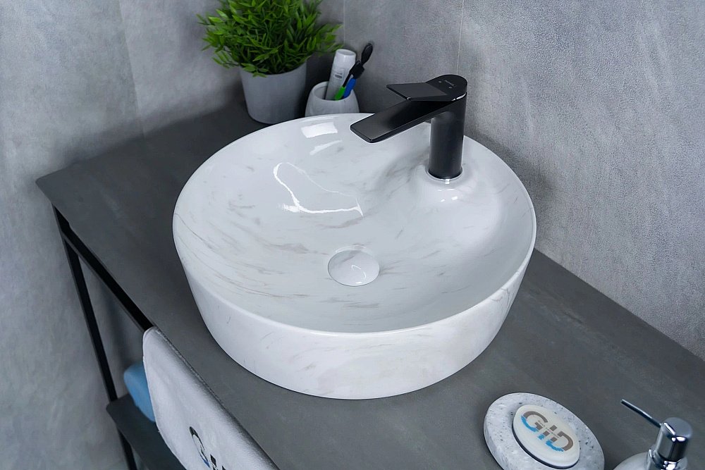 Раковина накладная Gid 44 D1306H012 53321 серый мрамор купить в интернет-магазине Sanbest