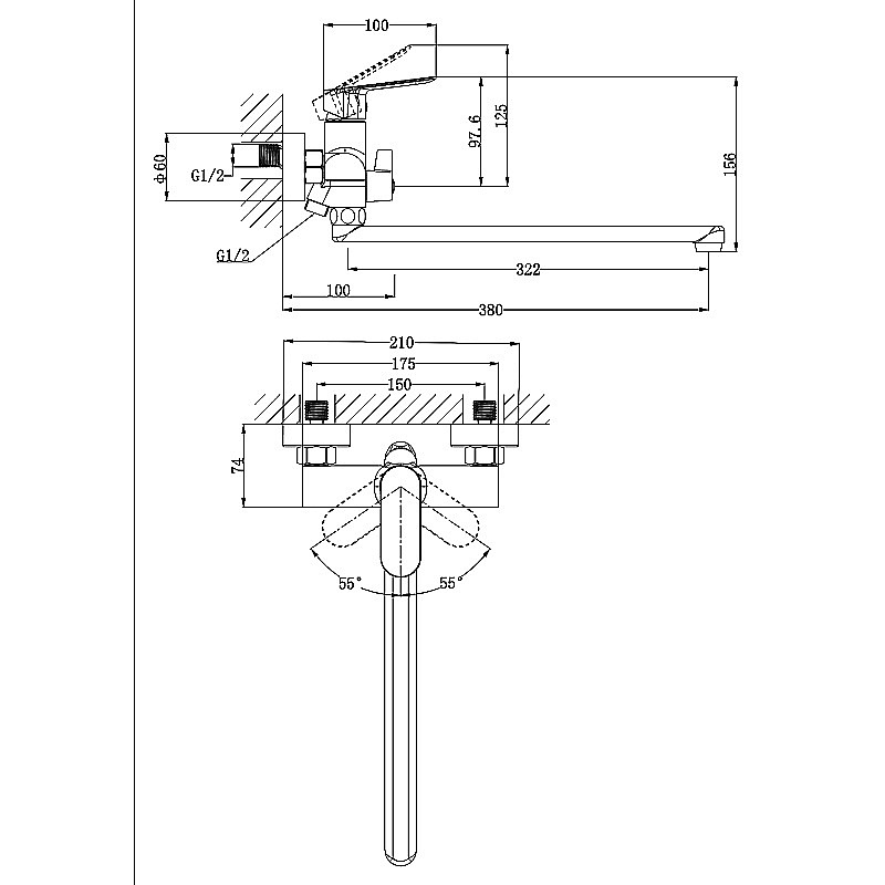 Смеситель для ванны Azario Alanti AZ-K1732GR графит купить в интернет-магазине сантехники Sanbest