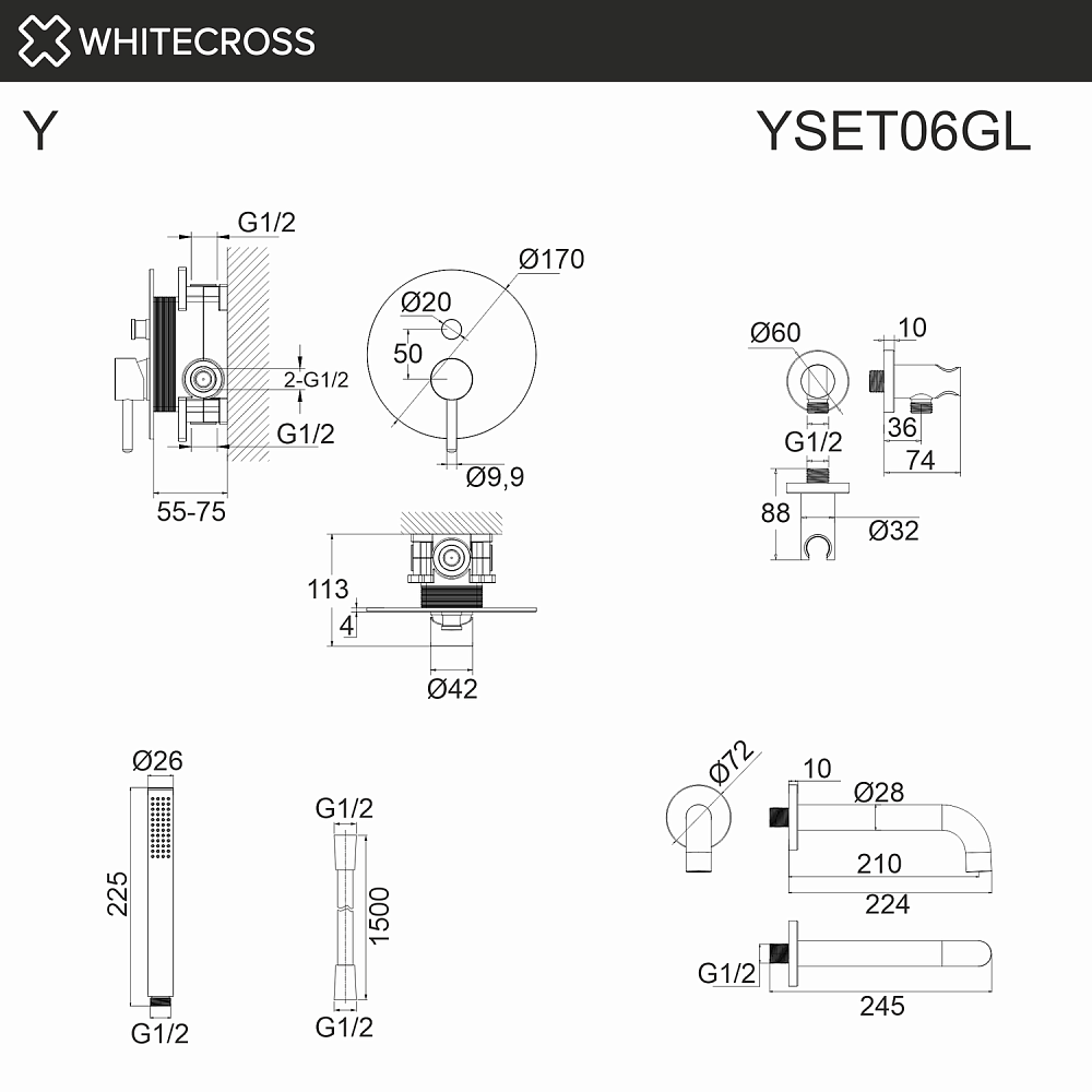 Смеситель для ванны WhiteCross Y YSET06GL золото купить в интернет-магазине сантехники Sanbest