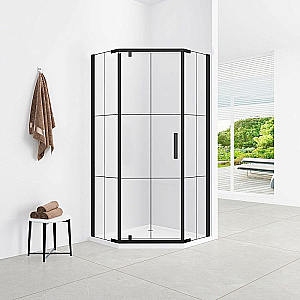 Душевой уголок Loranto Sunway 100х100 CS-816H-100 стекло прозрачное лофт клетка/профиль черный матовый купить в интернет-магазине Sanbest