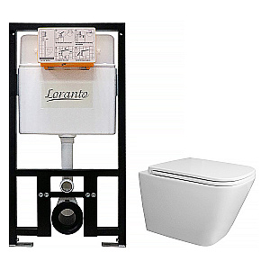 Унитаз подвесной Azario Teramo 4551+AZ-0052 с инсталляцией Loranto безободковый, с сиденьем микролифт, белый купить в интернет-магазине Sanbest