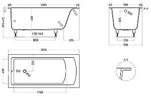 Ванна Salini CASCATA S-sense 105011G 150x70 белая купить в интернет-магазине Sanbest