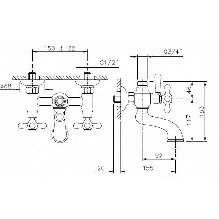 Смеситель для ванны Nicolazzi Nuova Brenta 2500GB Золото купить в интернет-магазине сантехники Sanbest