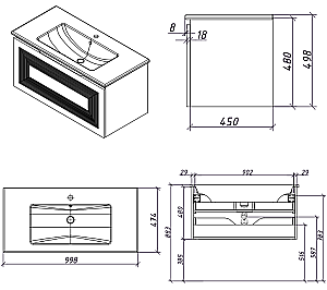 Тумба с раковиной Caprigo Modo-Quarta 100 с интегрированной ручкой, цвет на выбор/эмаль для ванной в интернет-магазине Sanbest