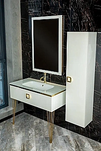 Консоль с раковиной Armadi Art LUCIDO WHITE 100 жемчужный белый для ванной в интернет-магазине сантехники Sanbest