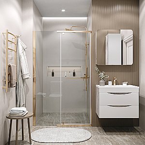 Душевая дверь Grossman Pragma 110 100.K33.03.110.32.00 стекло прозрачное/профиль золото сатин купить в интернет-магазине Sanbest