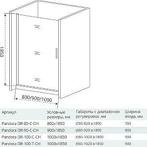 Душевая дверь Good Door PANDORA DR-100-C-CH стекло прозрачное купить в интернет-магазине Sanbest