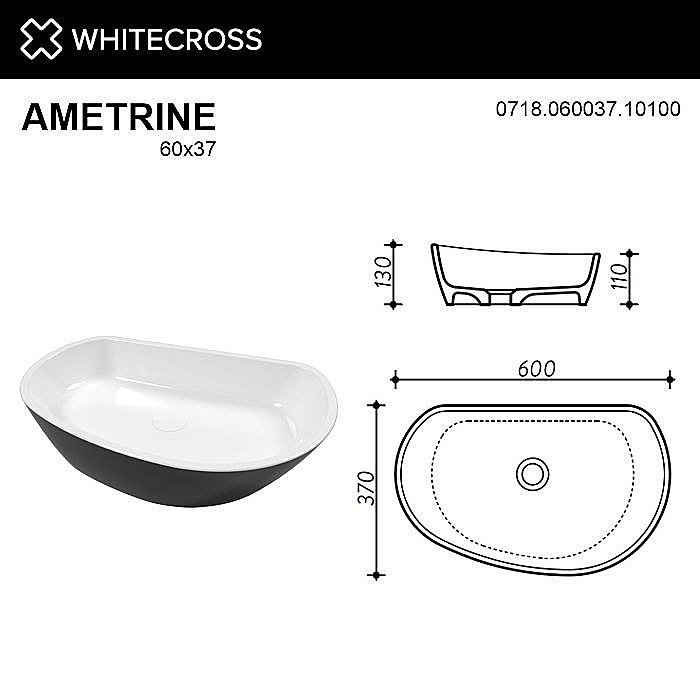 Раковина накладная WhiteCross Ametrine 60 0718.060037.10100 черная, белая купить в интернет-магазине Sanbest