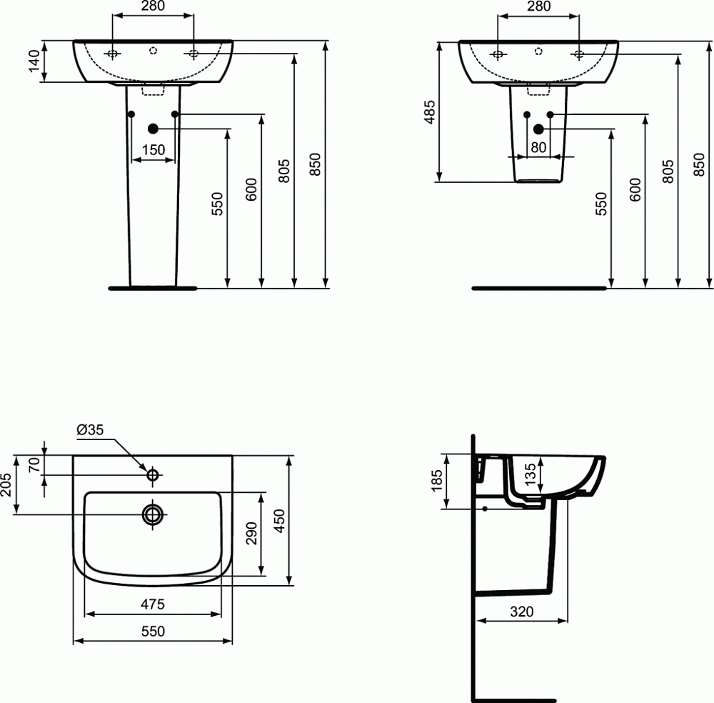 Раковина на пьедестале Ideal Standard Tempo-IS T056501 купить в интернет-магазине Sanbest