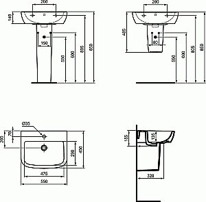 Раковина на пьедестале Ideal Standard Tempo 55 T056501 белая купить в интернет-магазине Sanbest