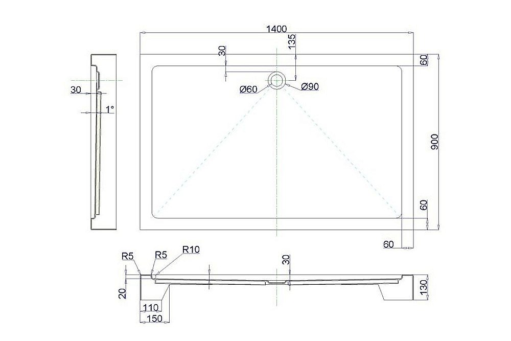 Душевой поддон Royal Bath HP 140х90 купить в интернет-магазине Sanbest