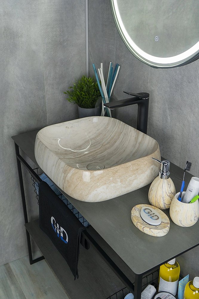 Раковина накладная Gid 45 Mnc554 54452 бежевый мрамор купить в интернет-магазине Sanbest