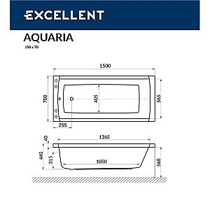 Ванна акриловая EXCELLENT Aquaria SOFT WAEX.AQU15.SOFT.GL 150x70 белая с гидромассажем купить в интернет-магазине Sanbest