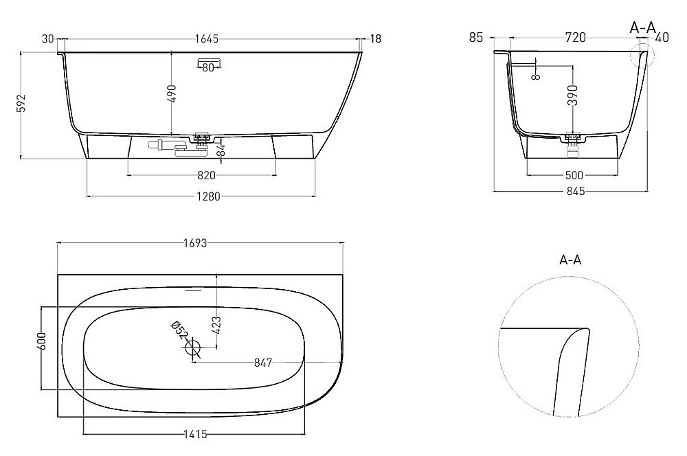 Ванна Salini Sofia Corner L S-Stone 170x85 102525MF RAL матовая купить в интернет-магазине Sanbest