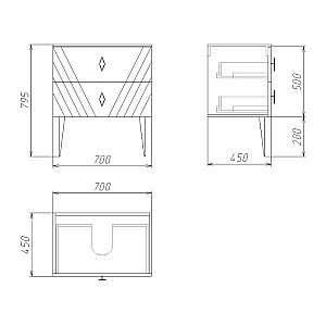 Тумба с раковиной подвесная Grossman ВИВА 70 с 2-я ящиками, белый глянец для ванной в интернет-магазине Sanbest