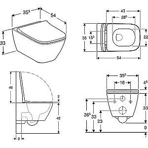 Унитаз подвесной Geberit Smyle Square 500.683.00.2 белый глянцевый, безободковый, с сиденьем микролифт купить в интернет-магазине Sanbest