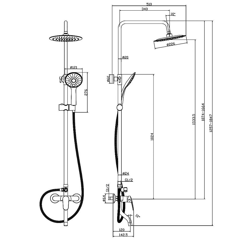 Душевая система Rossinka RS45-46 купить в интернет-магазине сантехники Sanbest